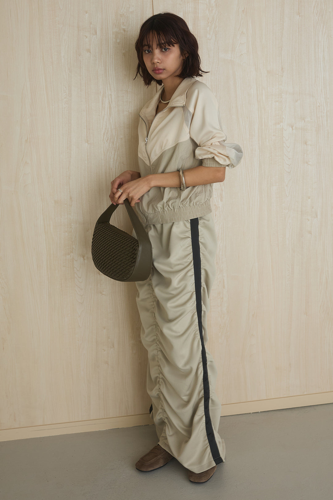 [SET]異素材切替ZIPブルゾン+サイドラインギャザースカート(2set)