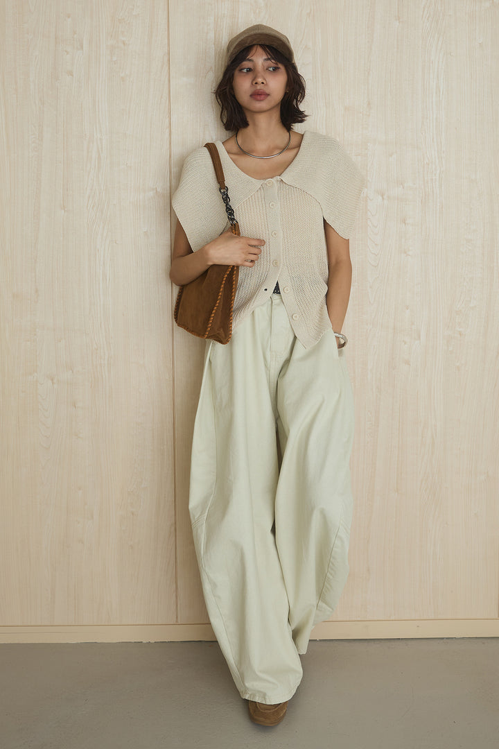 [SET]ビッグカラーボタンニットトップス+ベルト付きカラーデニムパンツ(2set)