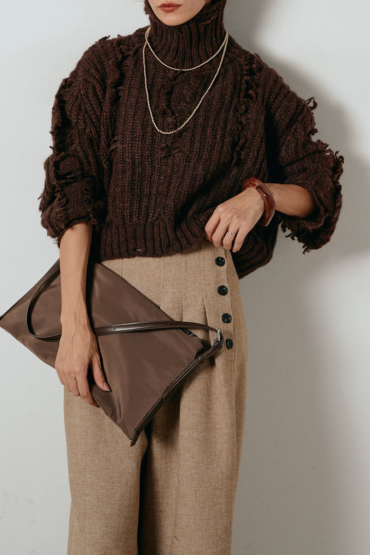 [SET]フリンジタートルショートニット+サイドボタンツイードタックパンツ(2set)