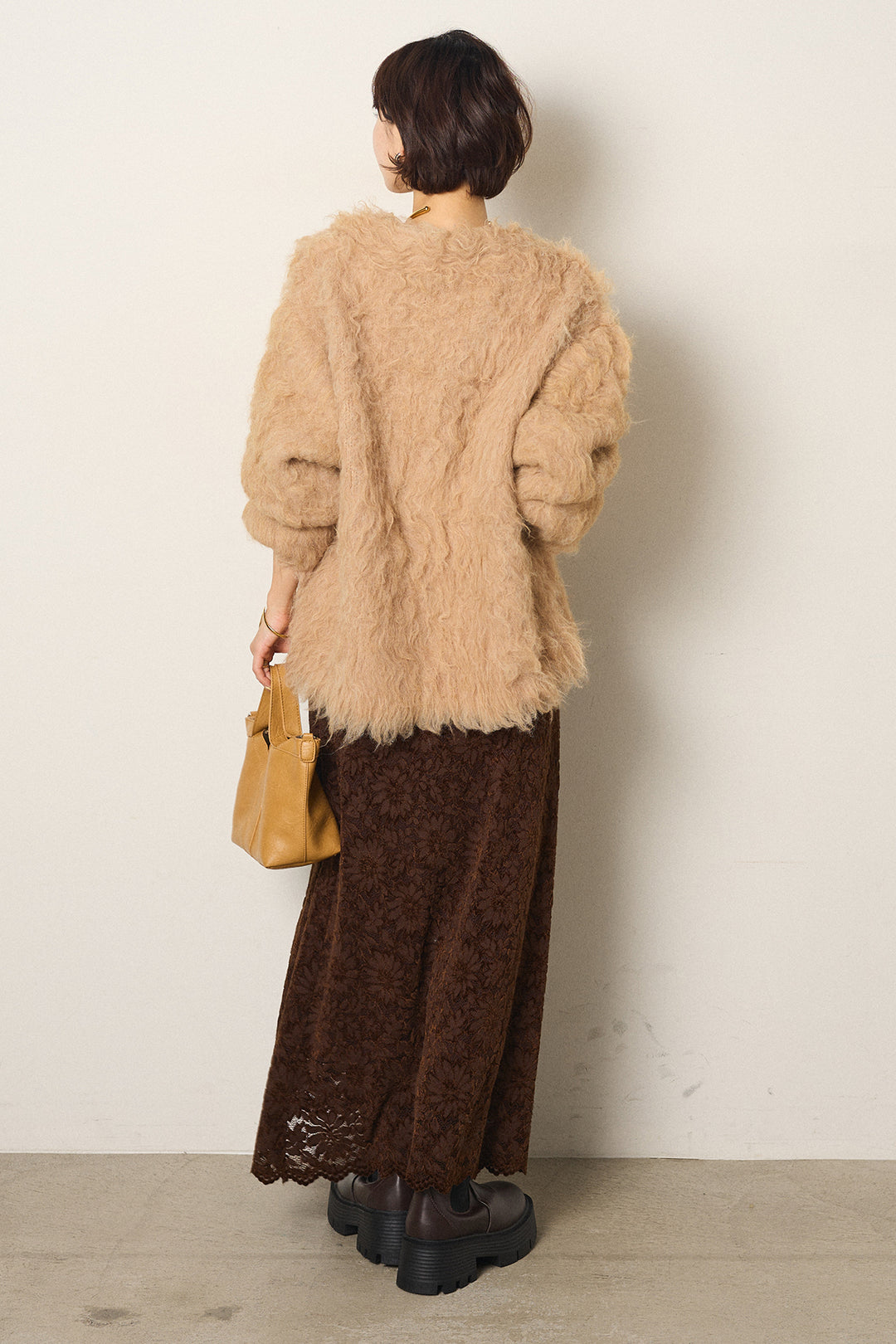 [SET]起毛シャギーニットカーディガン+花柄刺繍ベロアフレアスカート(2set)