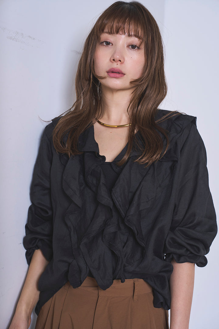 [SET]フリルボタンブラウス+ドライタフタタックバレルパンツ(2set)