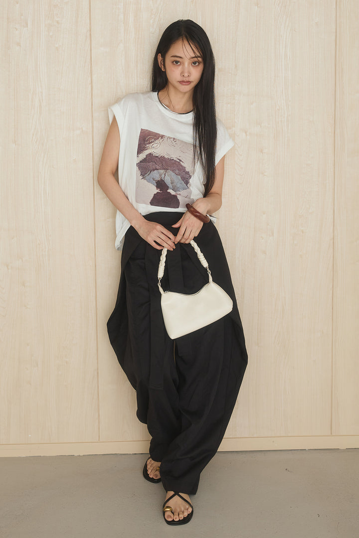 [SET]スクエアニュアンス柄Tシャツ+前結びタックワイドパンツ(2set)