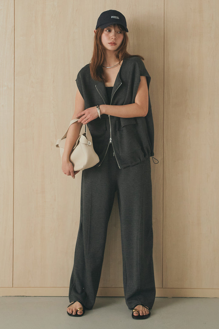 [SET]ボンディング生地ジップベスト+ボンディング生地コクーンパンツ(2set)