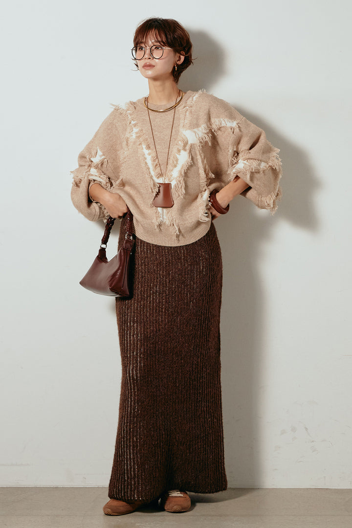 [SET]シャギージャガードニットトップス+アルパカタッチニットタイトスカート(2set)