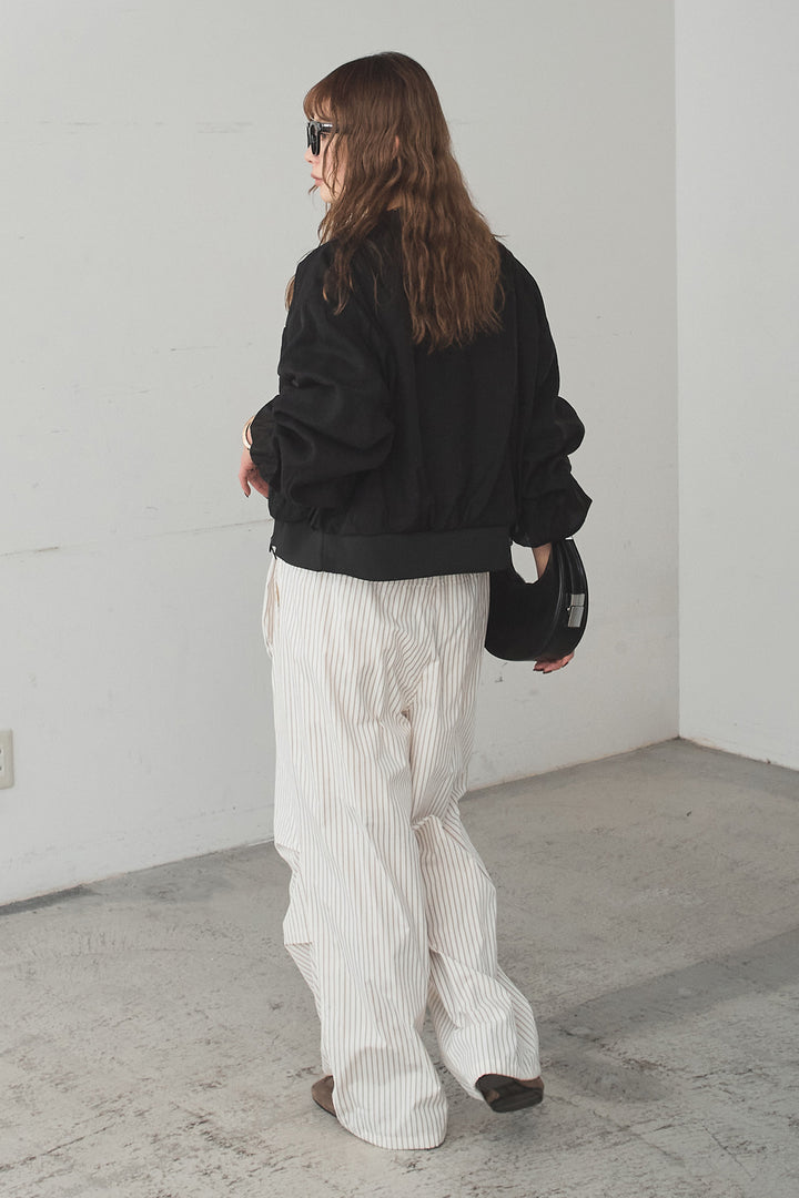 [SET]シアー×ポンチブルゾン+ストライプウエスト巻きジョガーパンツ(2set)