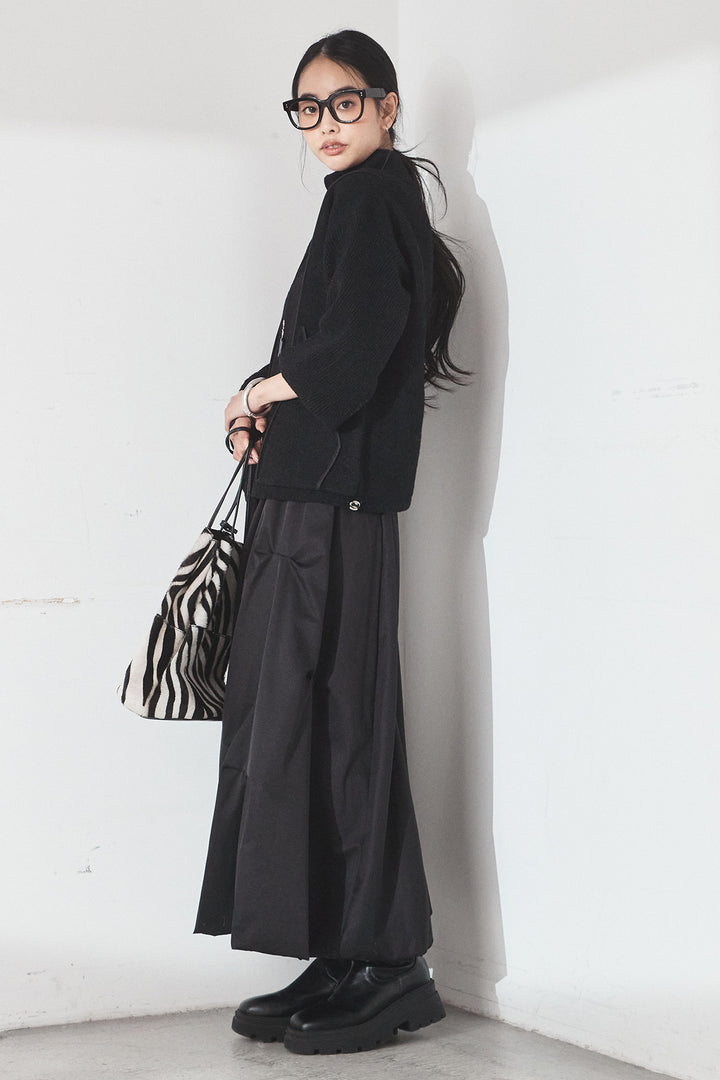 [SET]ハイネックパイピングデザインブルゾン+ランダムタックバルーンスカート(2set)