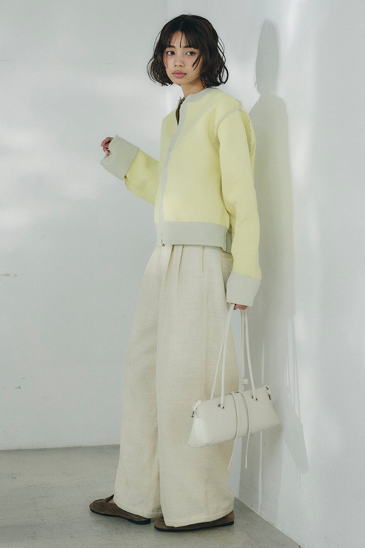 [SET]リバーシブル配色ニットカーディガン+デニムライクヘリンボーンタックパンツ(2set)