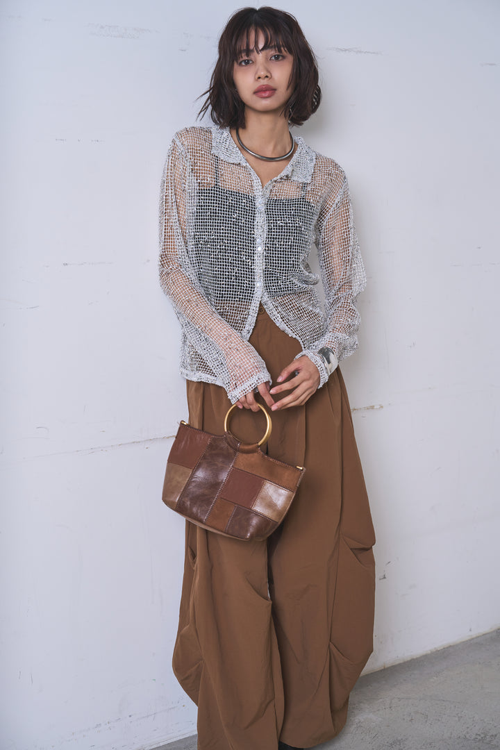 [SET]ネップメッシュポロ襟カーディガン+ドライタフタタックバレルパンツ(2set)