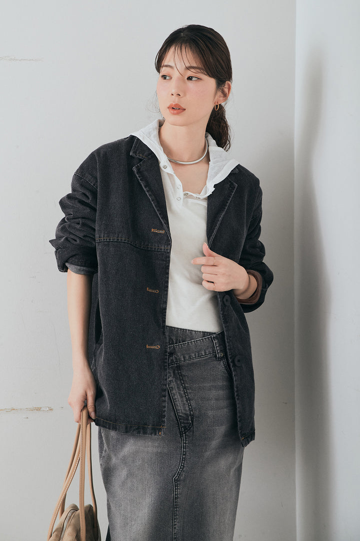 [SET]オーバーデニムジャケット+ウエストクロスデニムタイトスカート(2set)