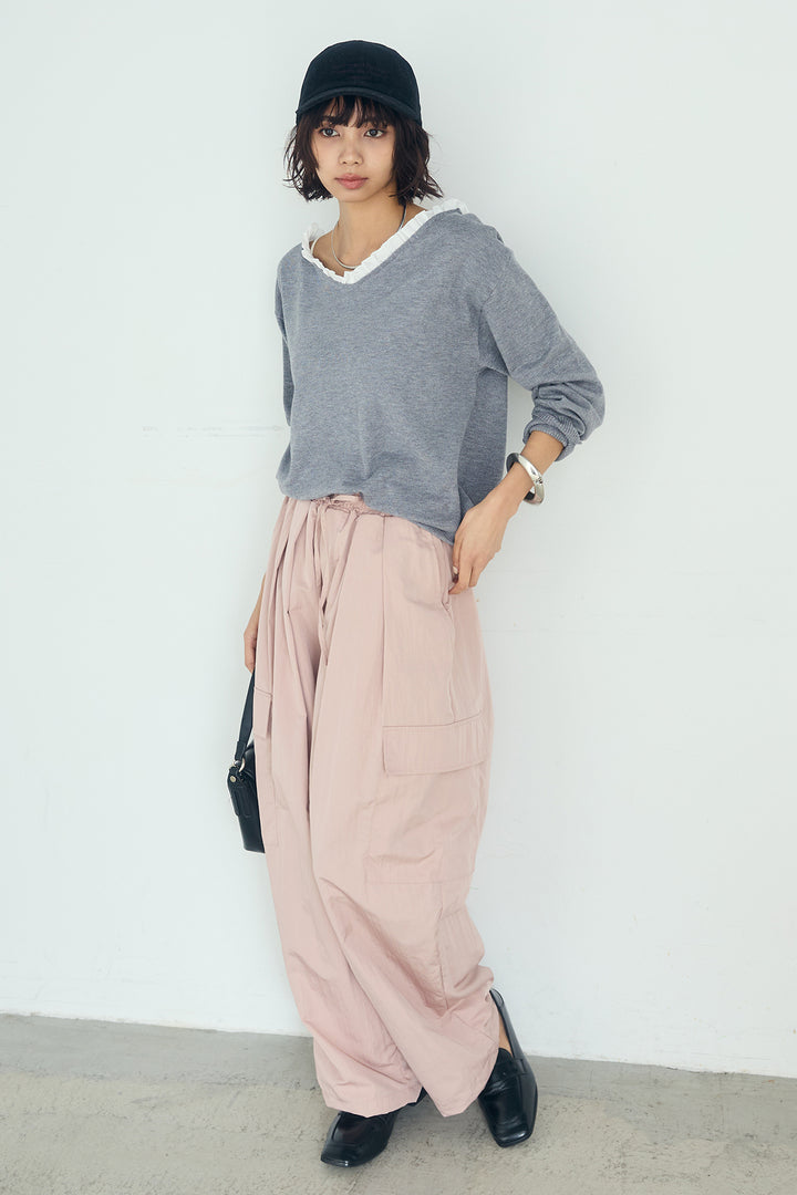 [SET]クールクール異素材コンビオフショルプルオーバー+撥水ジョガーパンツ(2set)