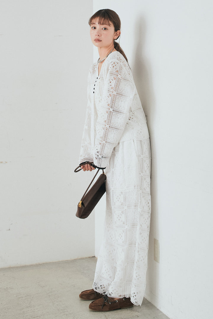 [SET]クロシェレースカーディガン+クロシェレースイージーパンツ(2set)