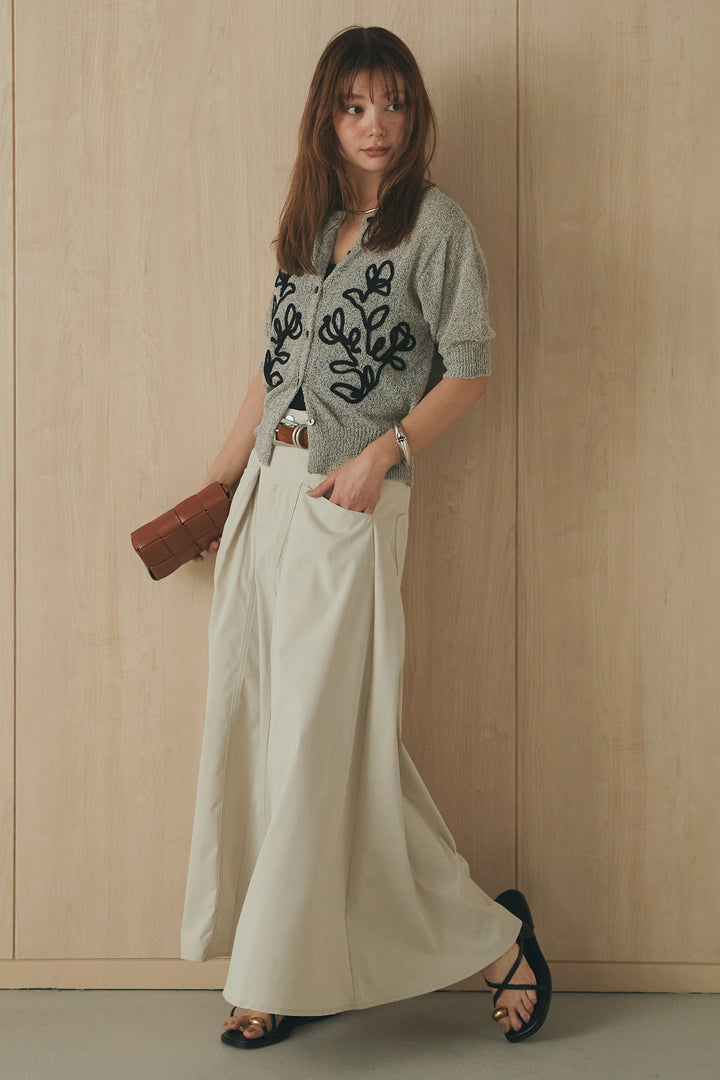 [SET]フロントテープデザイン半袖カーディガン+ミリタリーツイルタックフレアスカート(2set)