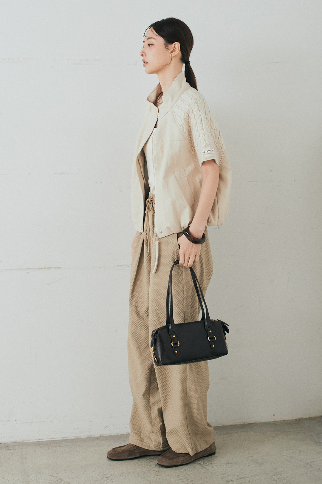 [SET]ニット切替レザーライクベスト+シアサッカーイージーパンツ(2set)