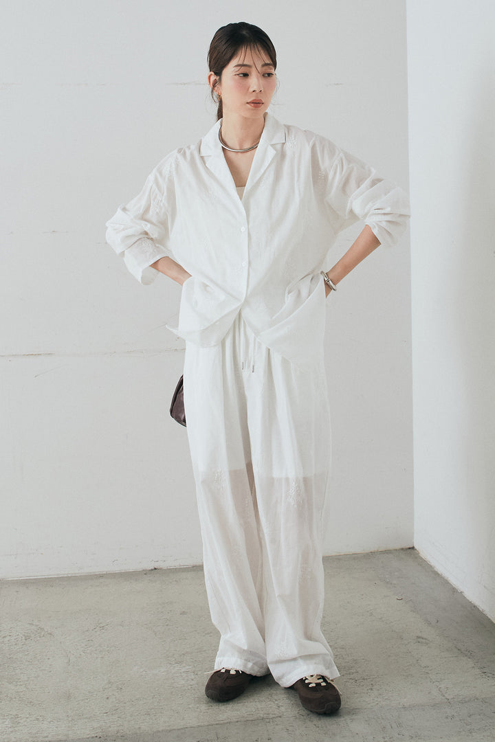 [SET]刺繍ローンオープンカラーシャツ+刺繍ローンタックイージーパンツ(2set)