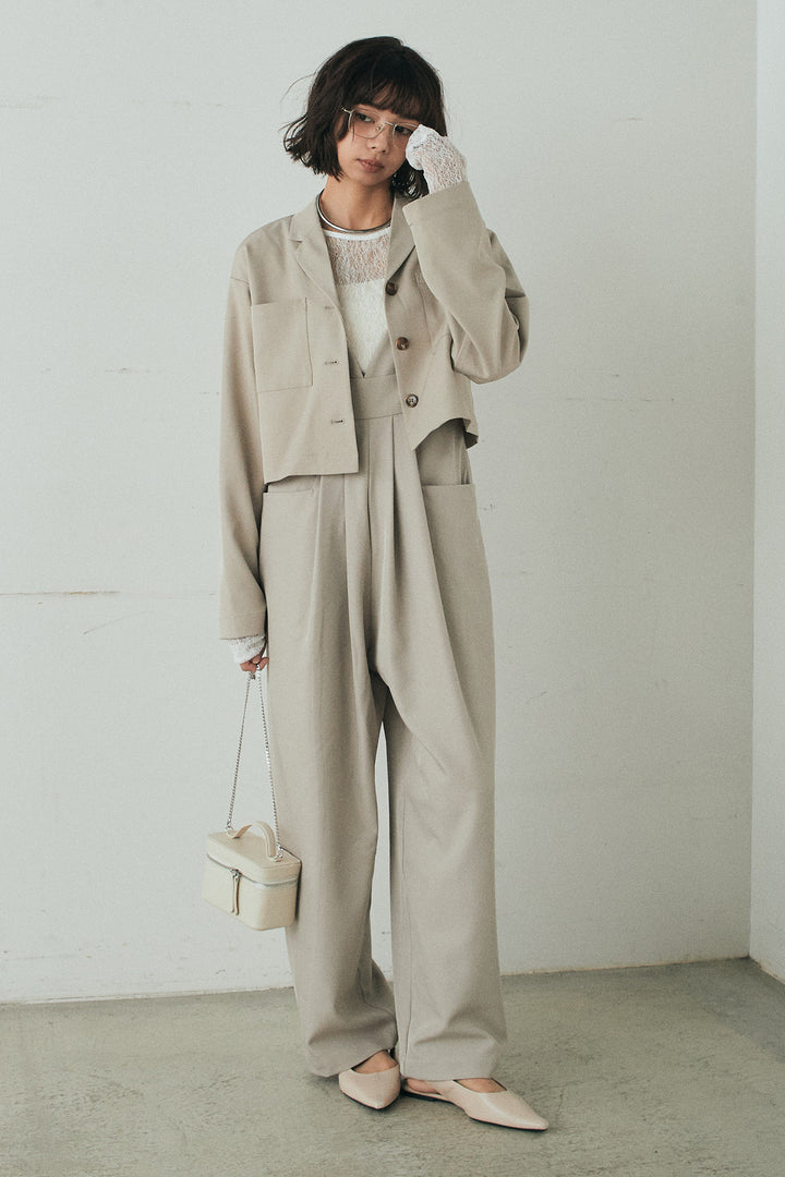 [SET]バックジップデザインショートツイルジャケット+キャミロングオールインワン(2set)