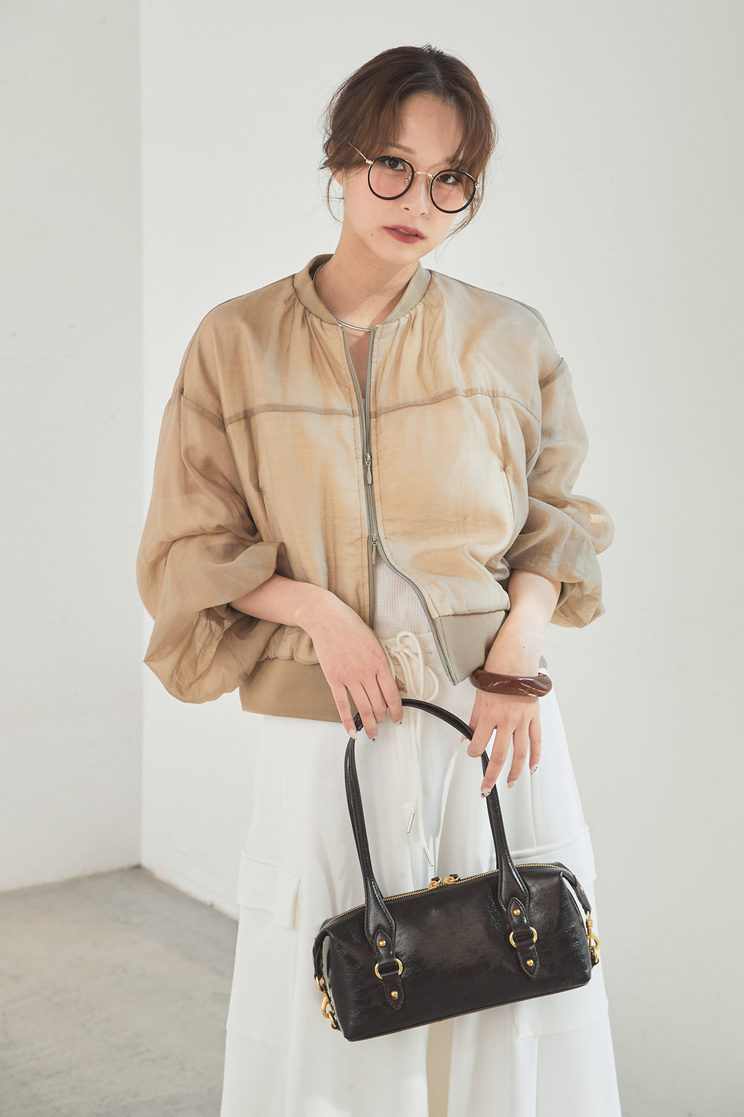 [SET]シアー×ポンチブルゾン+リラックススウェットスカート(2set)