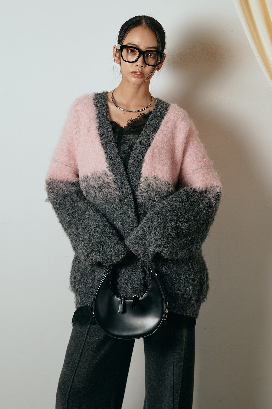 [SET]起毛グラデーションニットカーディガン+センターラインニットパンツ(2set)