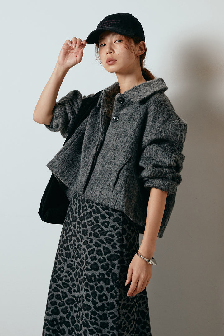 [SET]シャギーショートジャケット+レオパードロングスカート(2set)