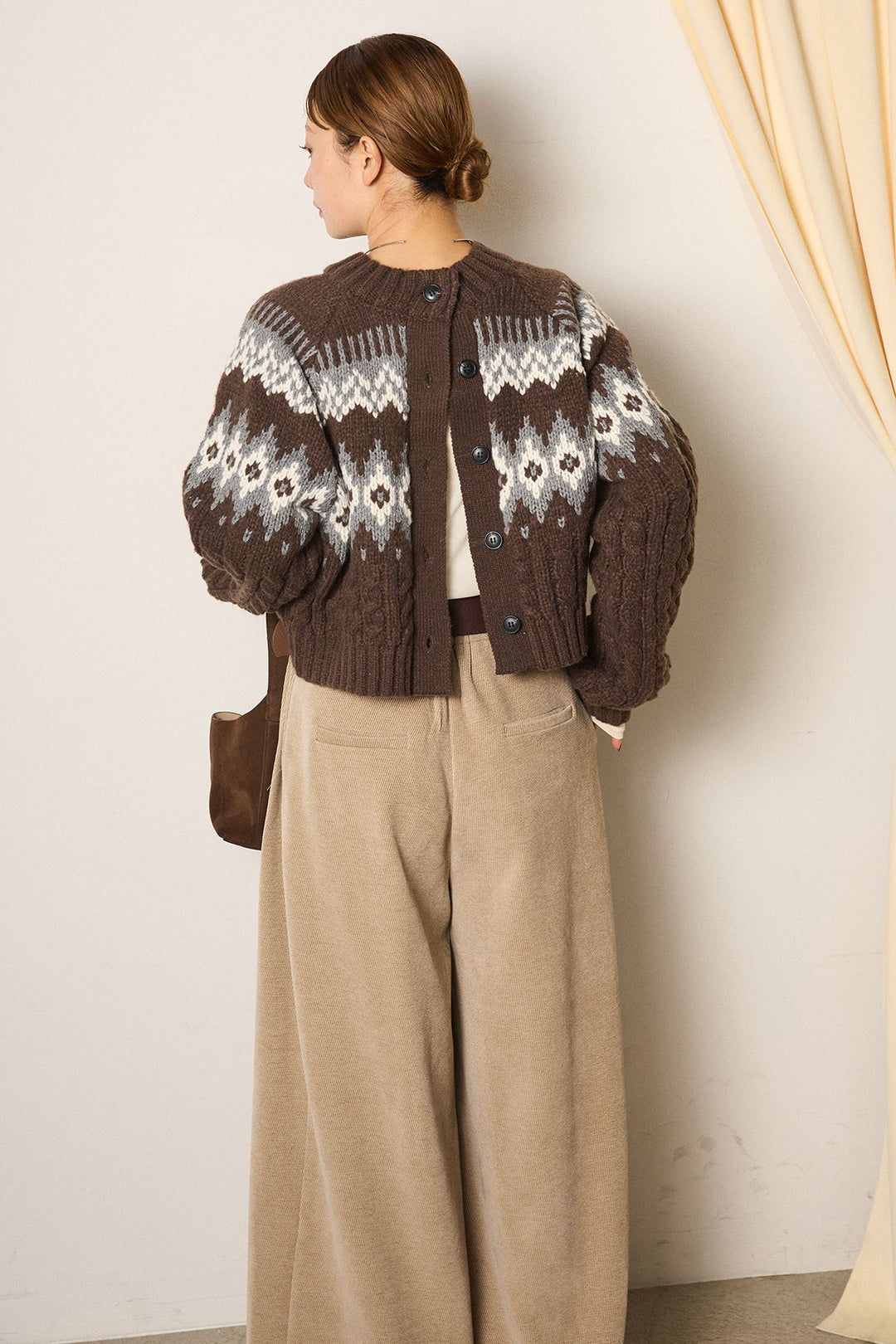 [SET]2WAY求心柄ジャガードショートカーディガン+2WAY袖コード刺繍クルーネックプルオーバー(2set)