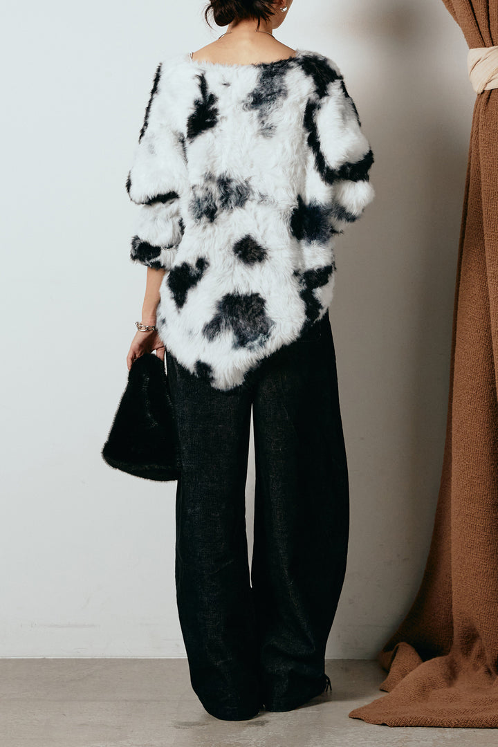 [SET]タイダイ柄シャギーニットトップス+フロントタック入りコーデュロイパンツ(2set)