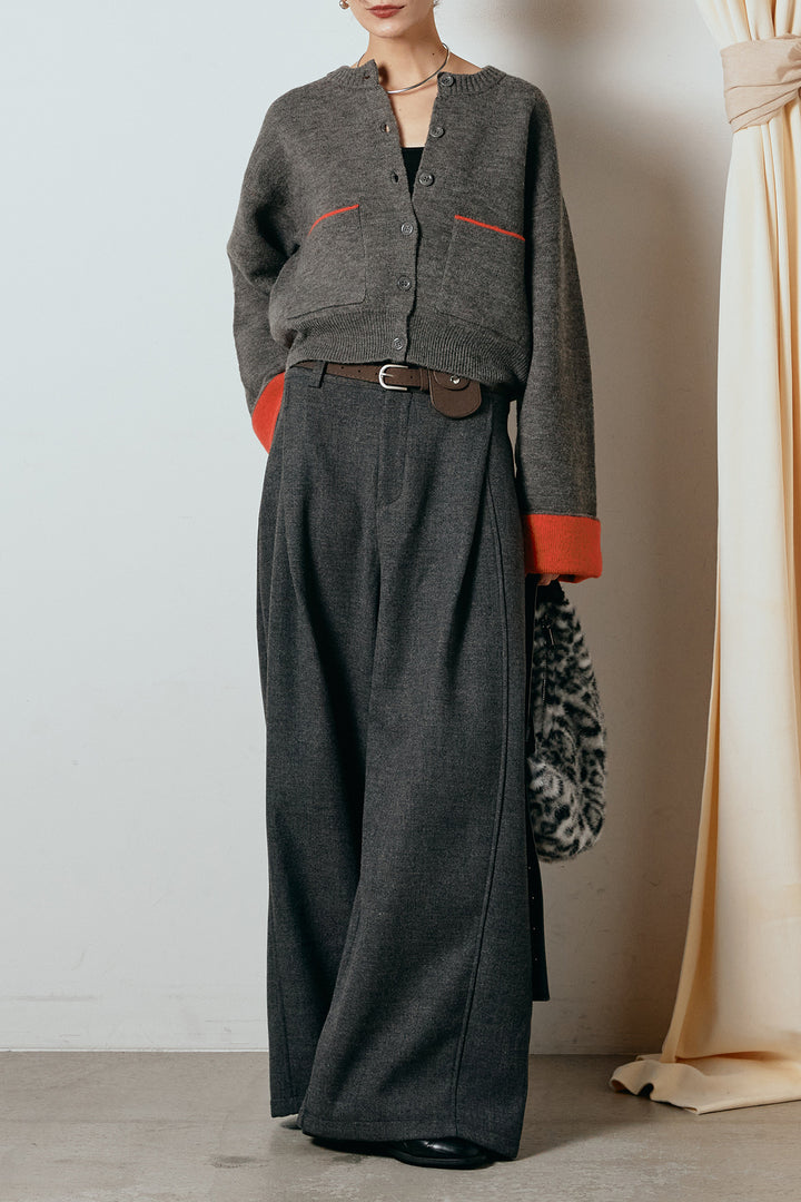 [SET]アルパカタッチダブルフェイスカーディガン+ポーチベルト付きカーブパンツ(2set)