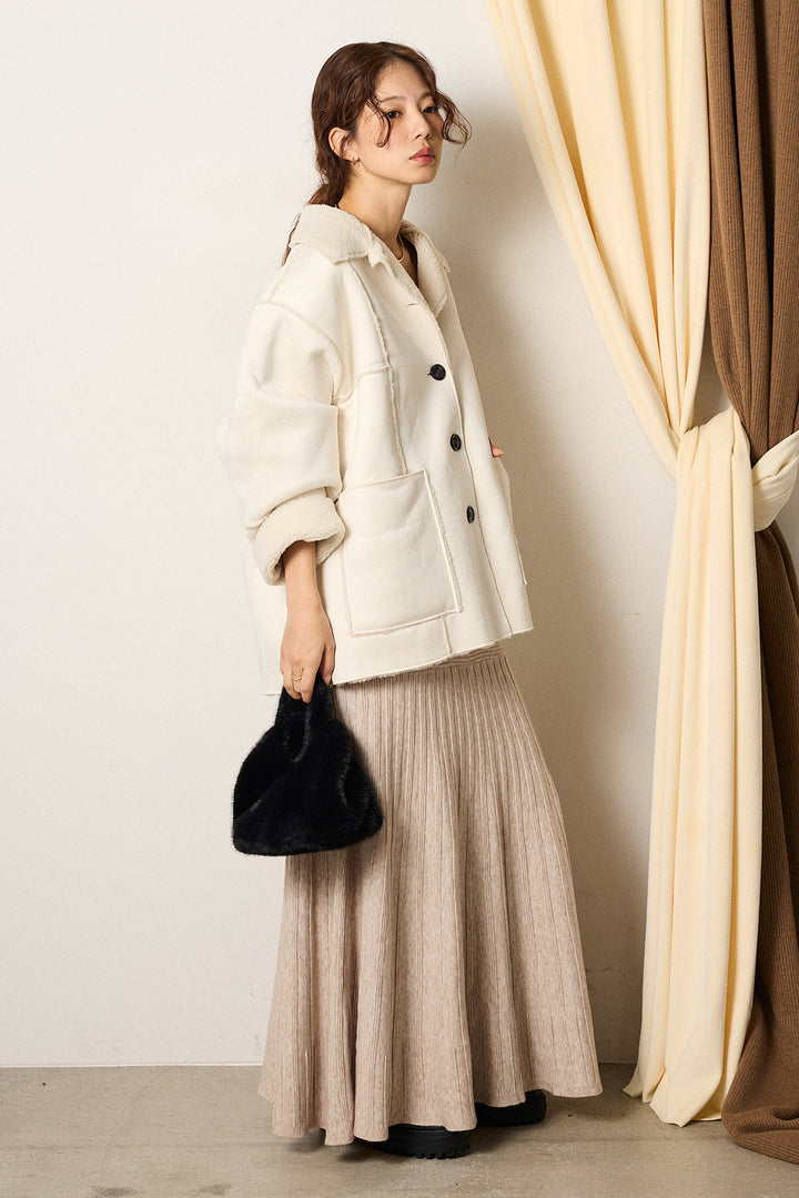 [SET]エコムートンカバーオール+編み地切り替えフレアニットスカート(2set)