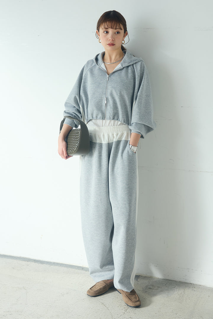 [SET]ドルマンショートフーディー+異素材切り替えスウェットパンツ(2set)