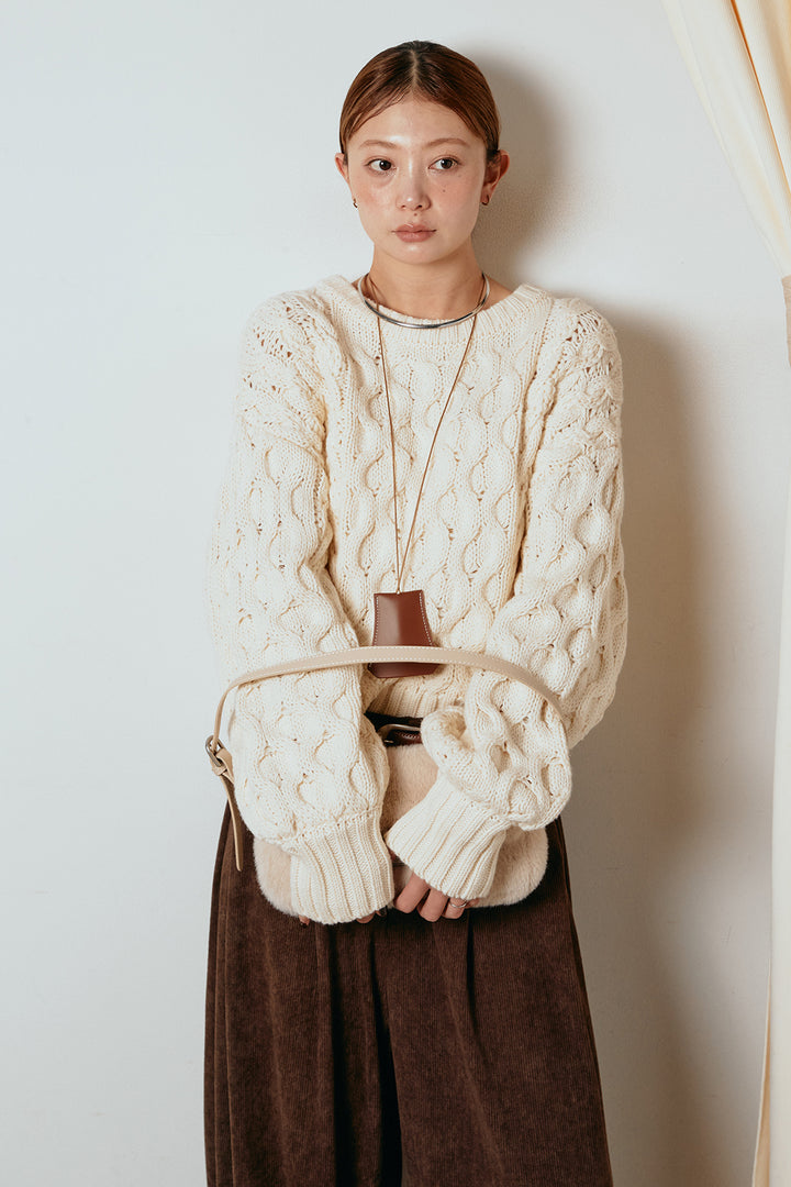 [SET]バルキーケーブルプルオーバー+コーデュロイサイドタックコクーンパンツ(2set)