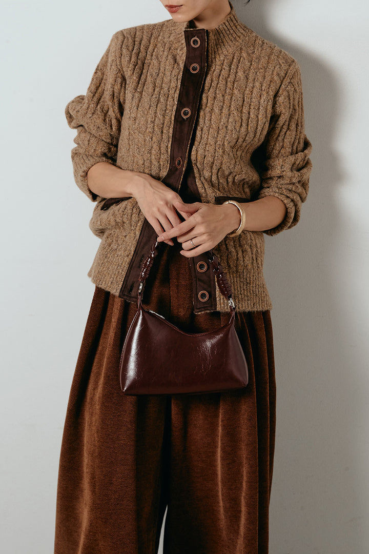 [SET]ボトルネックケーブルニットカーディガン+ベルトループコーデュロイワイドパンツ(2set)