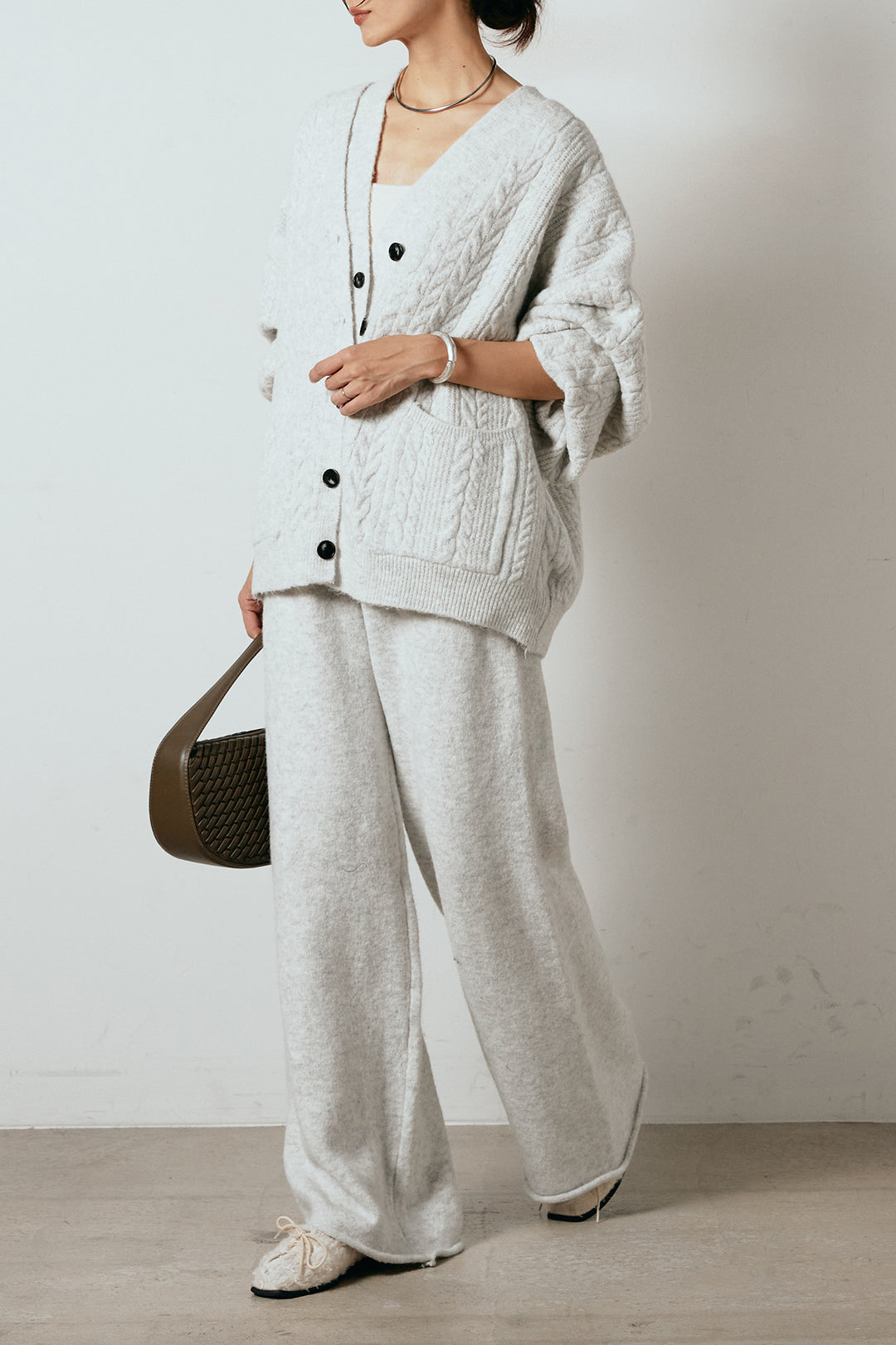 [SET]3ピースフロントボタンニットSETUP