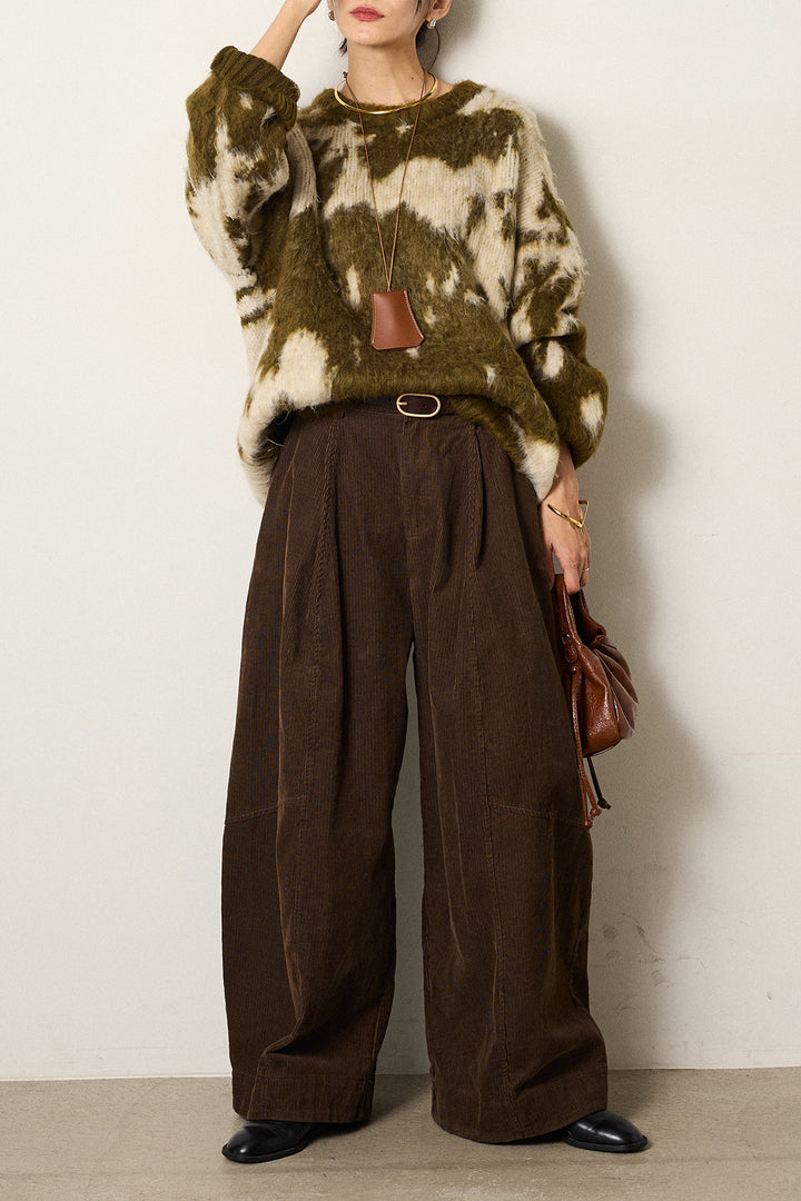 【着回しセット】[SET]モヘアタッチマーブルニット+タック入りコーデュロイワイドパンツ+ロープベルト付きスウェード調スカート(3set)