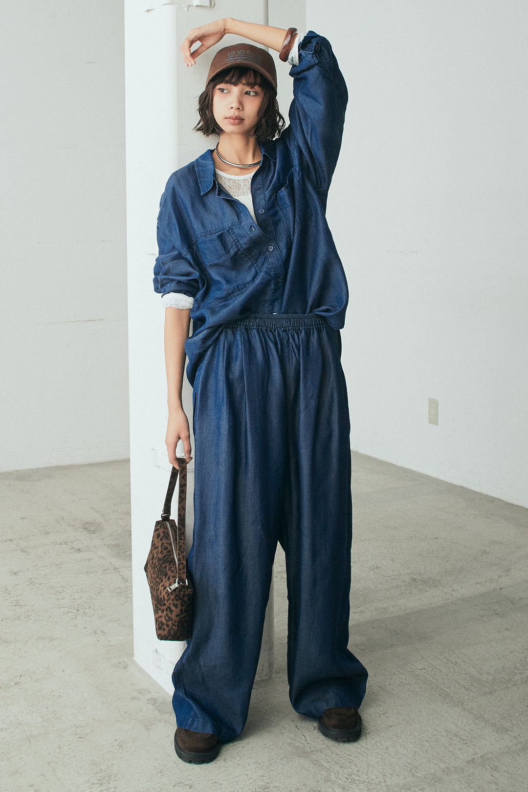 [SET]テンセルデニムシャツ+テンセルデニムイージーワイドパンツ(2set)