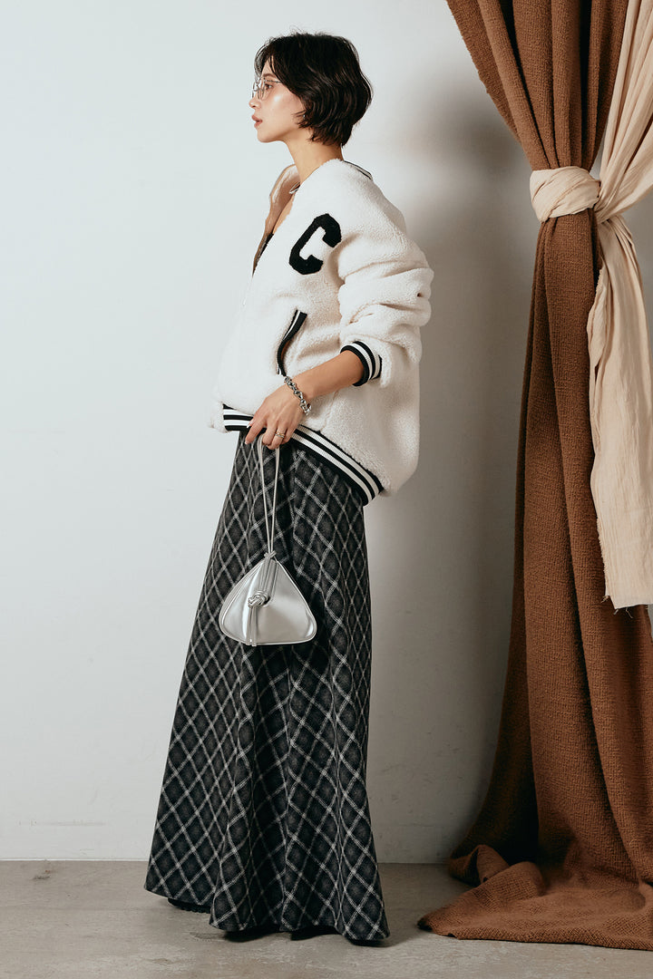 [SET]ロゴスタジャンボアブルゾン+フロッキー起毛チェックスカート(2set)