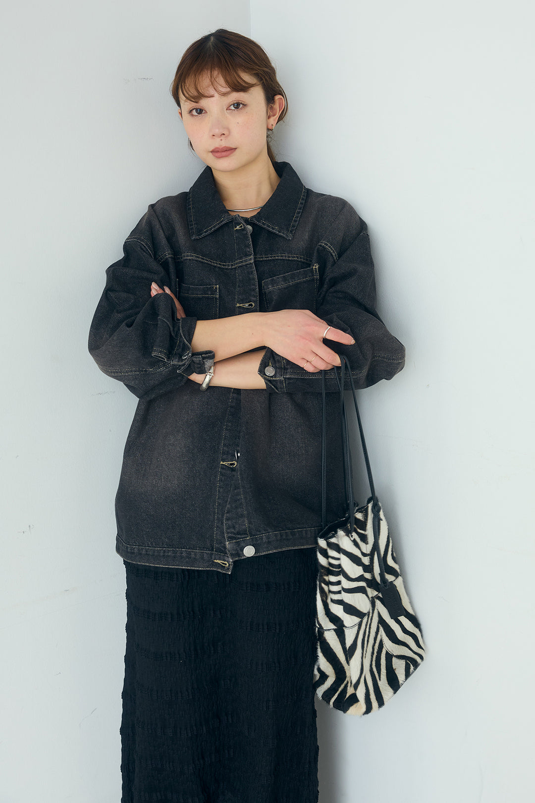 [SET]デニムオーバーサイズジャケット+ジャガードカットソータイトスカート(2set)