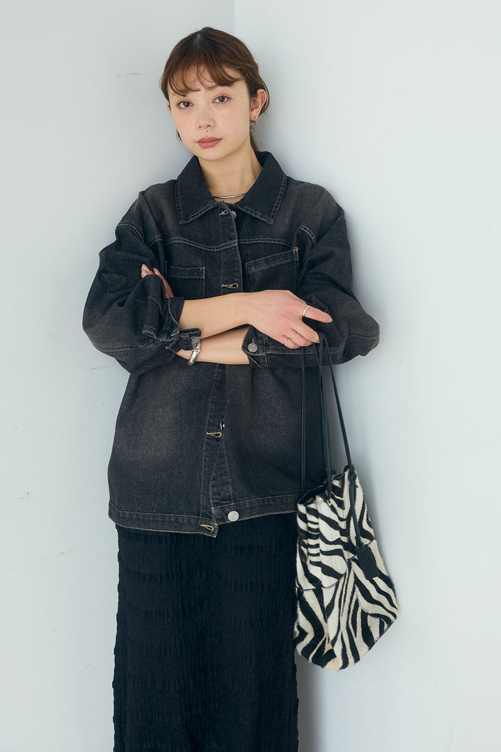 [SET]デニムオーバーサイズジャケット+ジャガードカットソータイトスカート(2set)