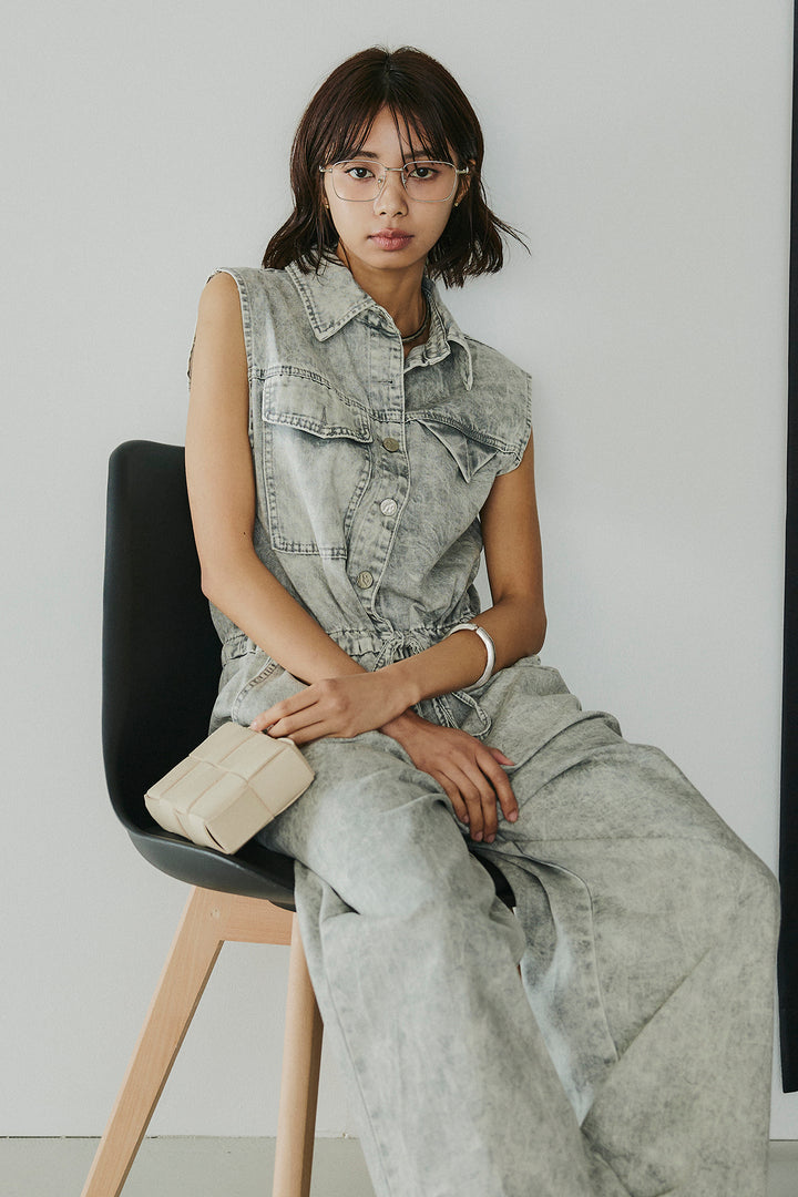 [SET]ケミカルデニムノースリロンパース