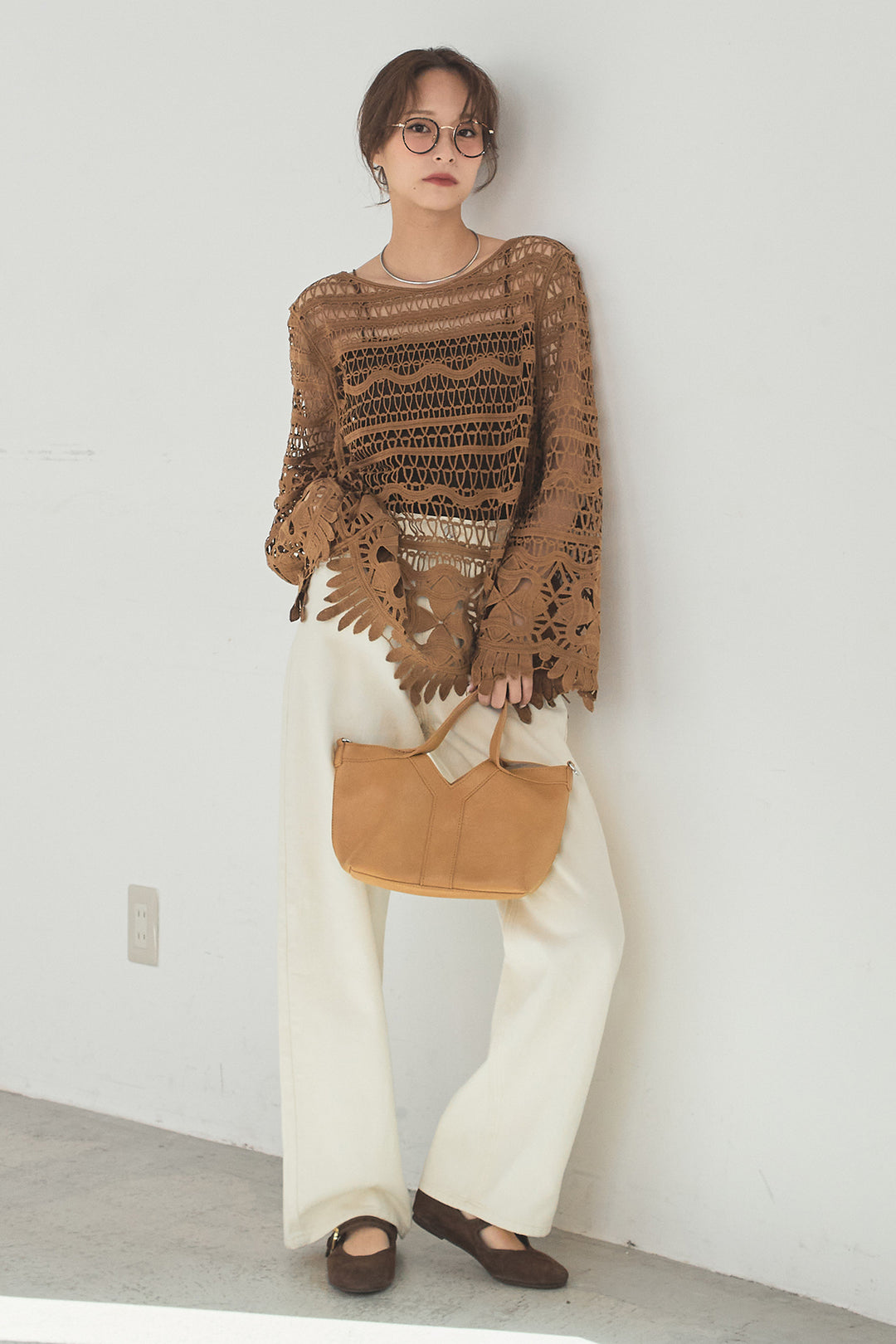 [SET]裾デザインメッシュプルオーバー+スプリングカラーデニムパンツ(2set)