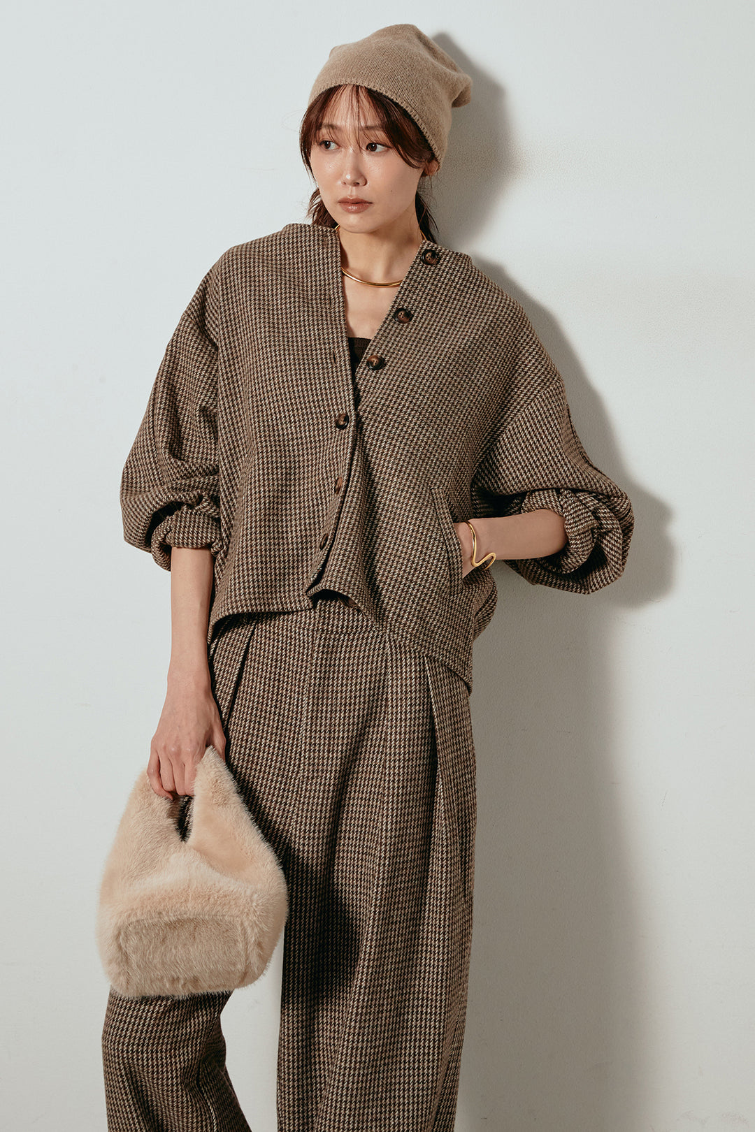 [SET]ノーカラーガンクラブチェックジャケット+ガンクラブチェックタックパンツ(2set)