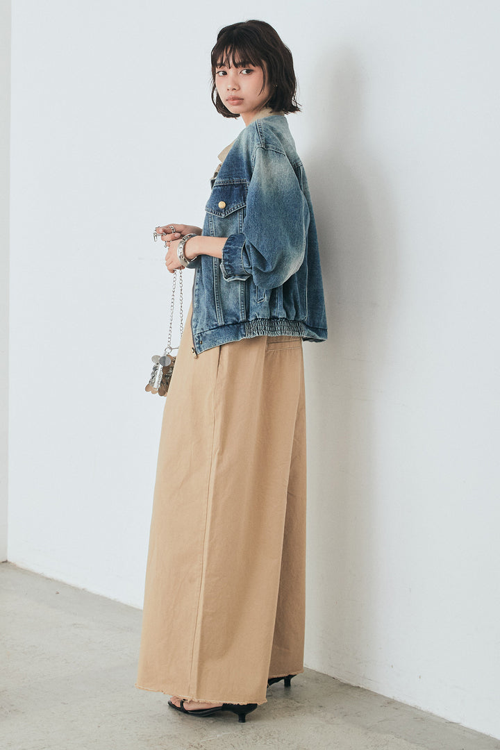 [SET]襟切り替えジップデニムジャケット+綿ツイルアシメサロペット(2set)