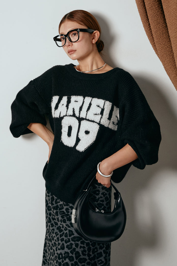 [SET]ロゴジャガードニットトップス+レオパードロングスカート(2set)