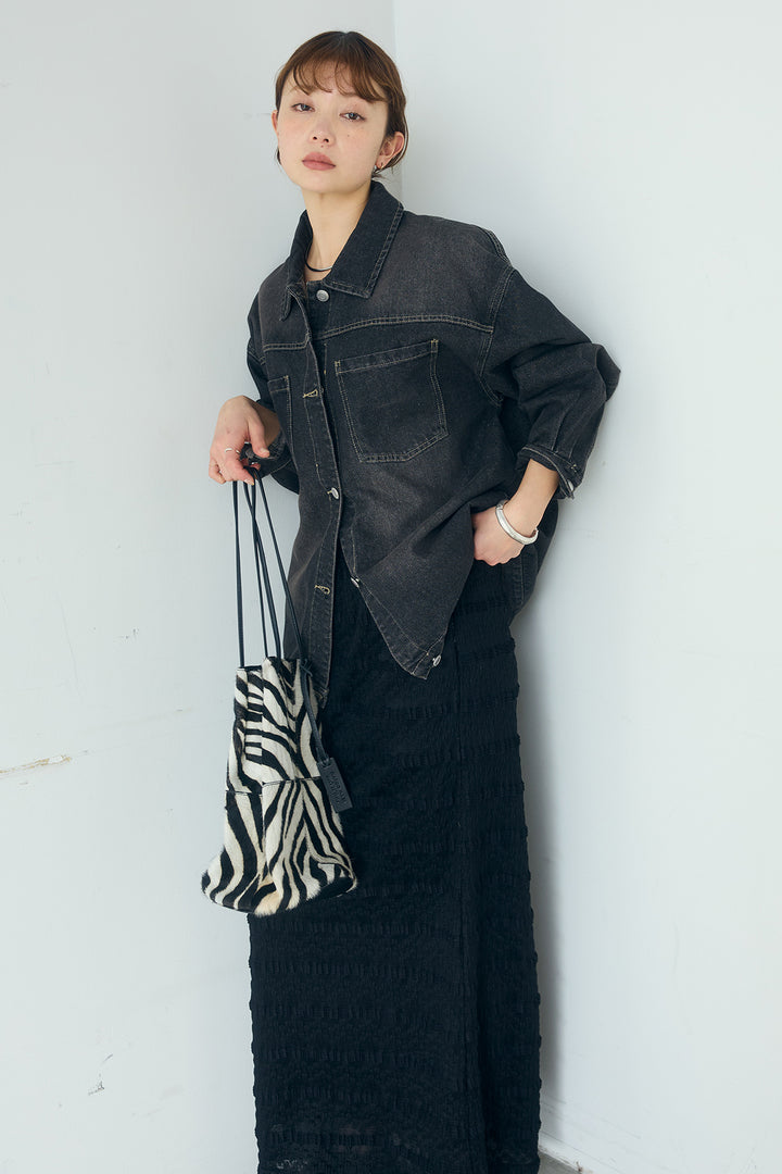 [SET]デニムオーバーサイズジャケット+ジャガードカットソータイトスカート(2set)