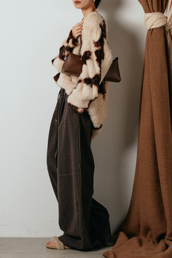 [SET]タイダイ柄シャギーニットトップス+レザーライク配色ストライプパンツ(2set)