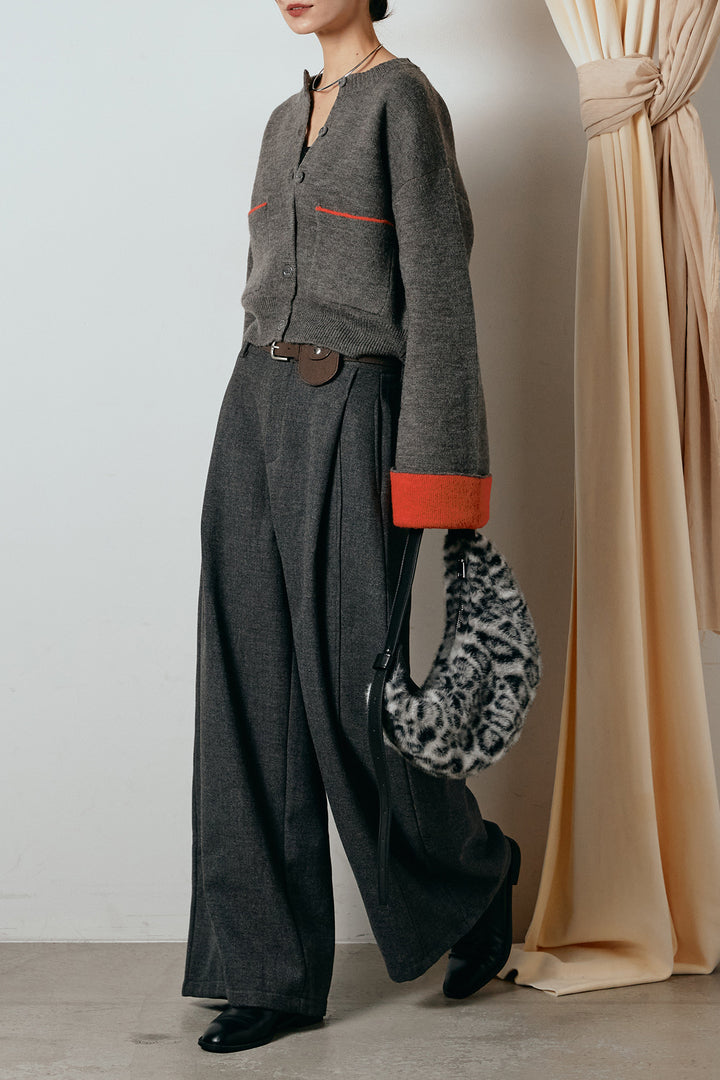 [SET]アルパカタッチダブルフェイスカーディガン+ポーチベルト付きカーブパンツ(2set)