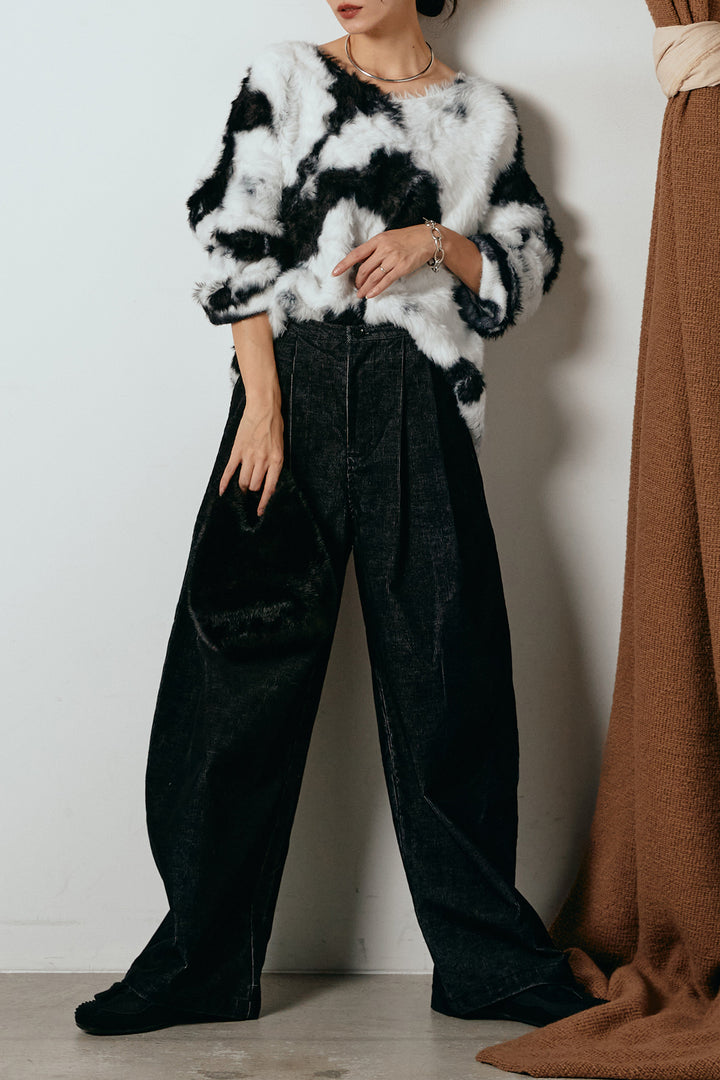 [SET]タイダイ柄シャギーニットトップス+フロントタック入りコーデュロイパンツ(2set)