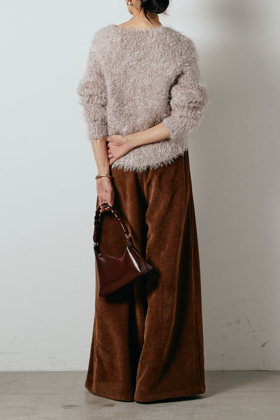 [SET]シャギークロスニットトップス+ベルトループコーデュロイワイドパンツ(2set)