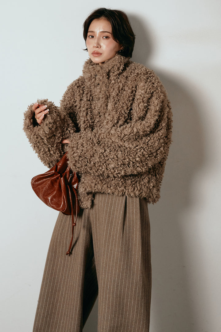 [SET]プードルファーミドルジャケット+ウールライクストライプパンツ(2set)