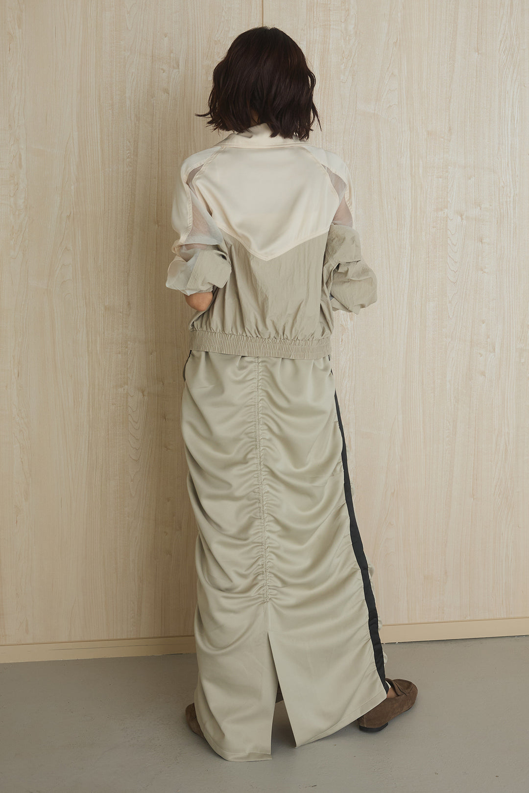 [SET]異素材切替ZIPブルゾン+サイドラインギャザースカート(2set)