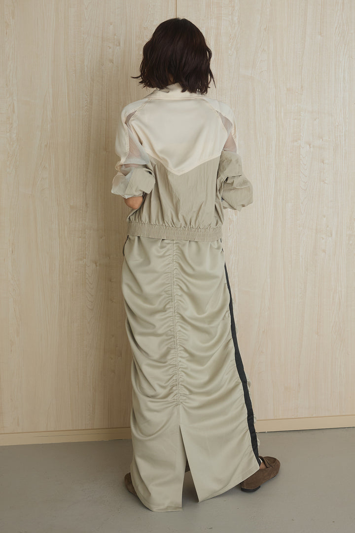 [SET]異素材切替ZIPブルゾン+サイドラインギャザースカート(2set)