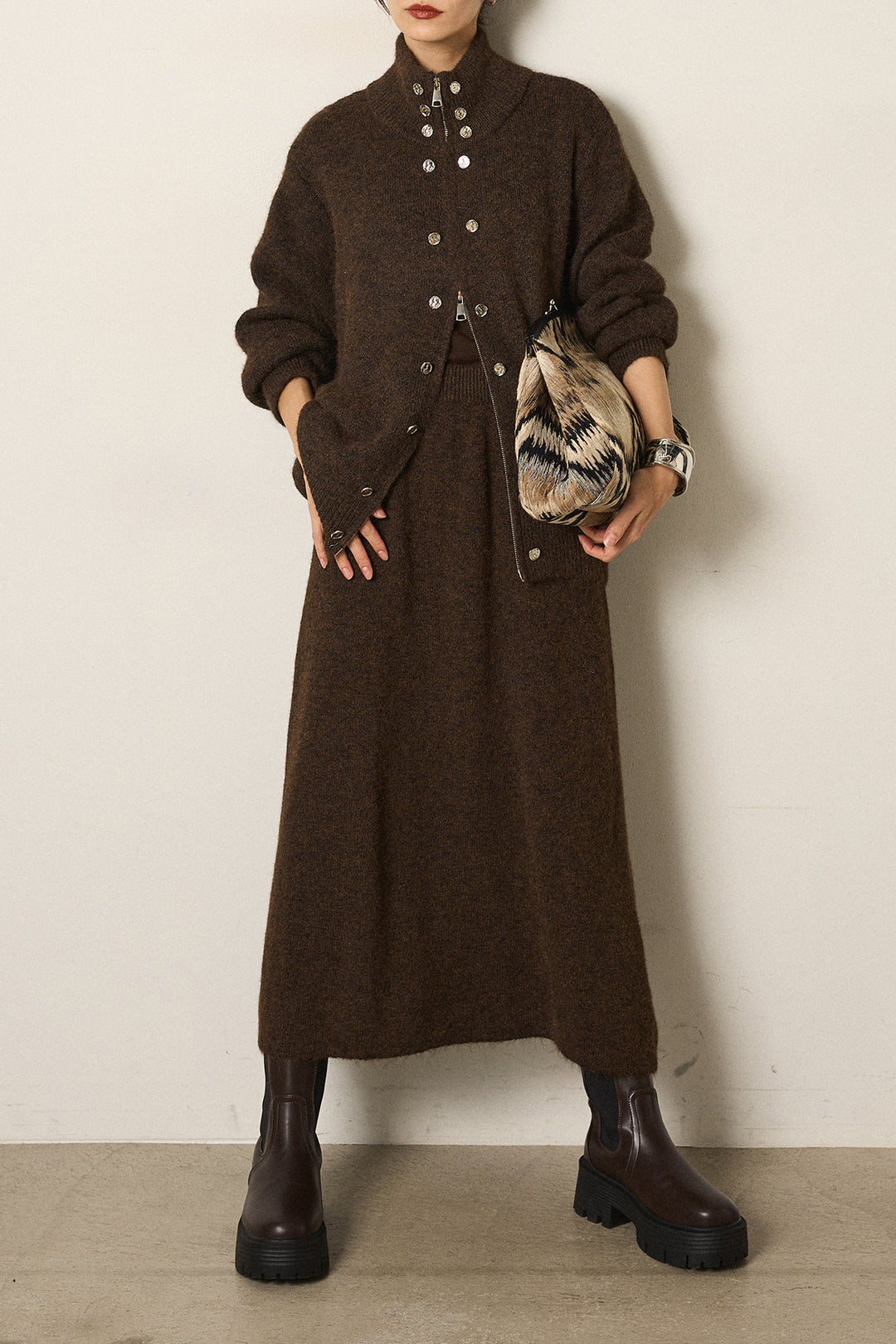 [SET]ハイネックメタルプレートニットスカートSETUP