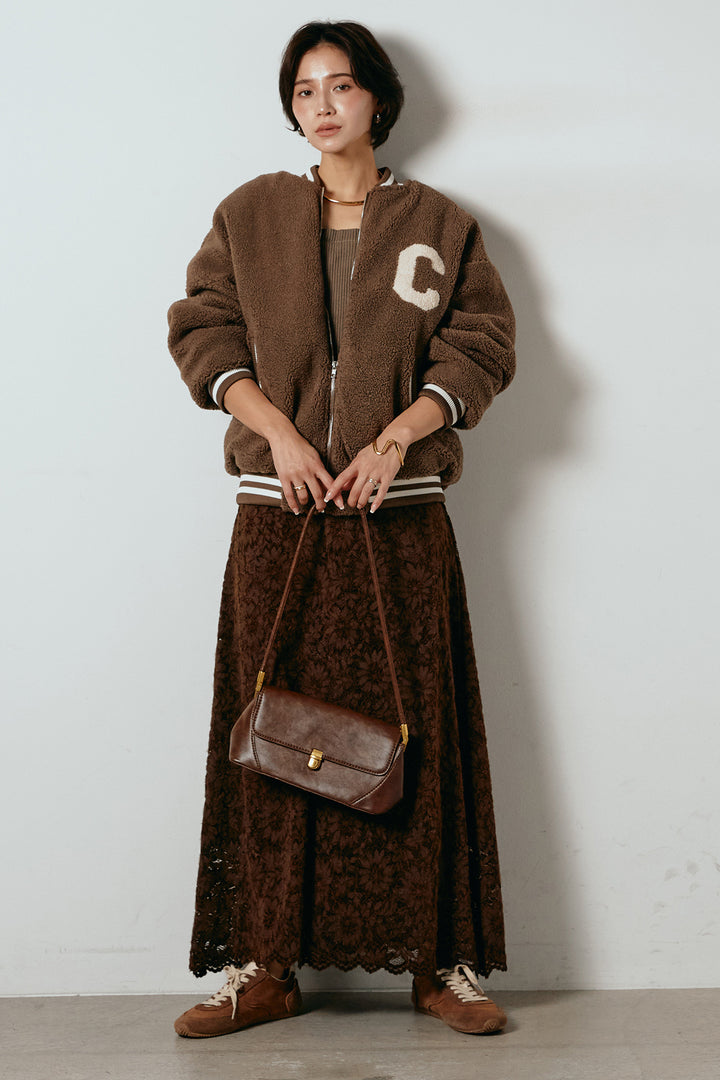 [SET]ロゴスタジャンボアブルゾン+花柄刺繍ベロアフレアスカート(2set)